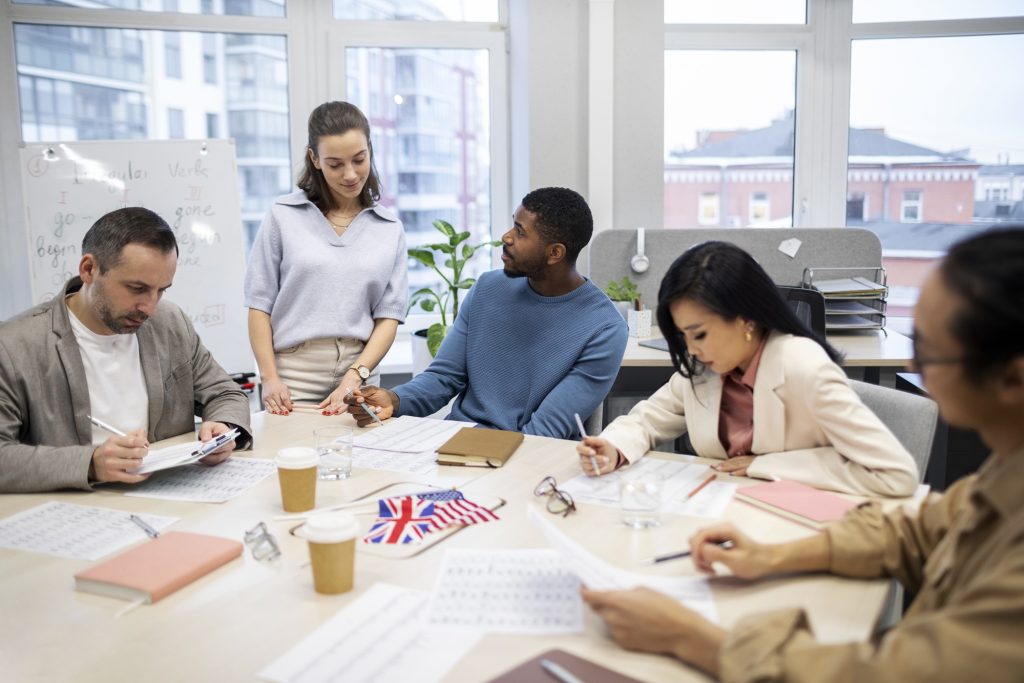 people learning new language work